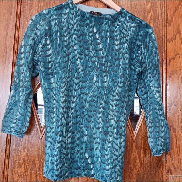 Talbots Pure Cashmere Teal Feather Sweater - Picture 12 of 16